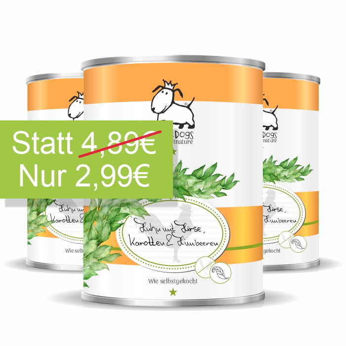 Wie selbstgekocht Huhn-Menü 800g mit Hirse, Karotten & Himbeeren - glutenfrei