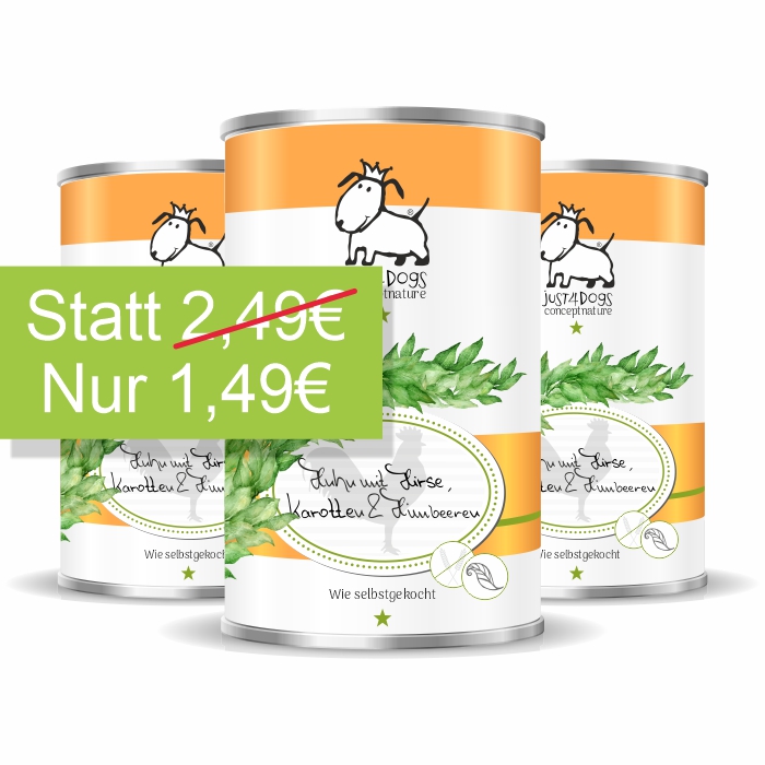 Wie selbstgekocht Huhn-Menü 400g mit Hirse, Karotten & Himbeeren - glutenfrei