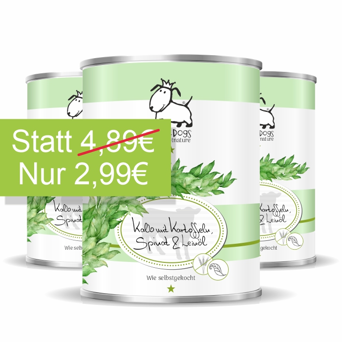 Wie selbstgekocht Kalb-Menü 800g mit Kartoffeln, Spinat & Leinöl - getreidefrei