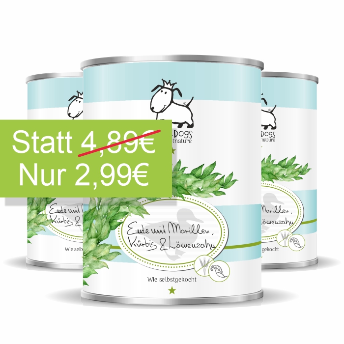 Wie selbstgekocht Enten-Menü 800g mit Marillen, Kürbis & Löwenzahn - getreidefrei